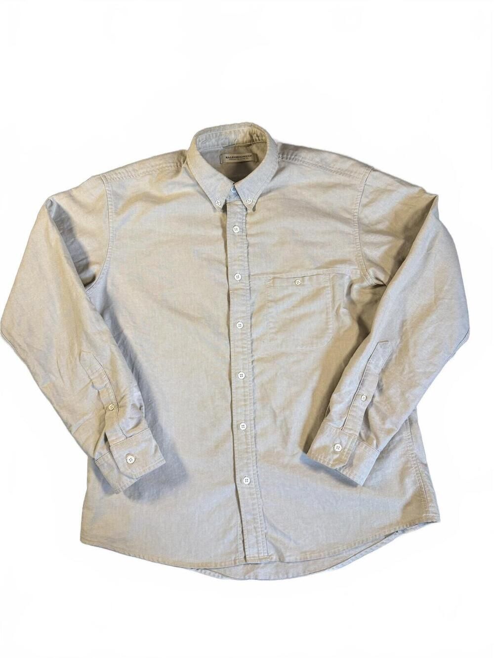 Raleigh Workshop Men’s Button Up Shirt Size Large Made In USA Beige Oxford Cotto